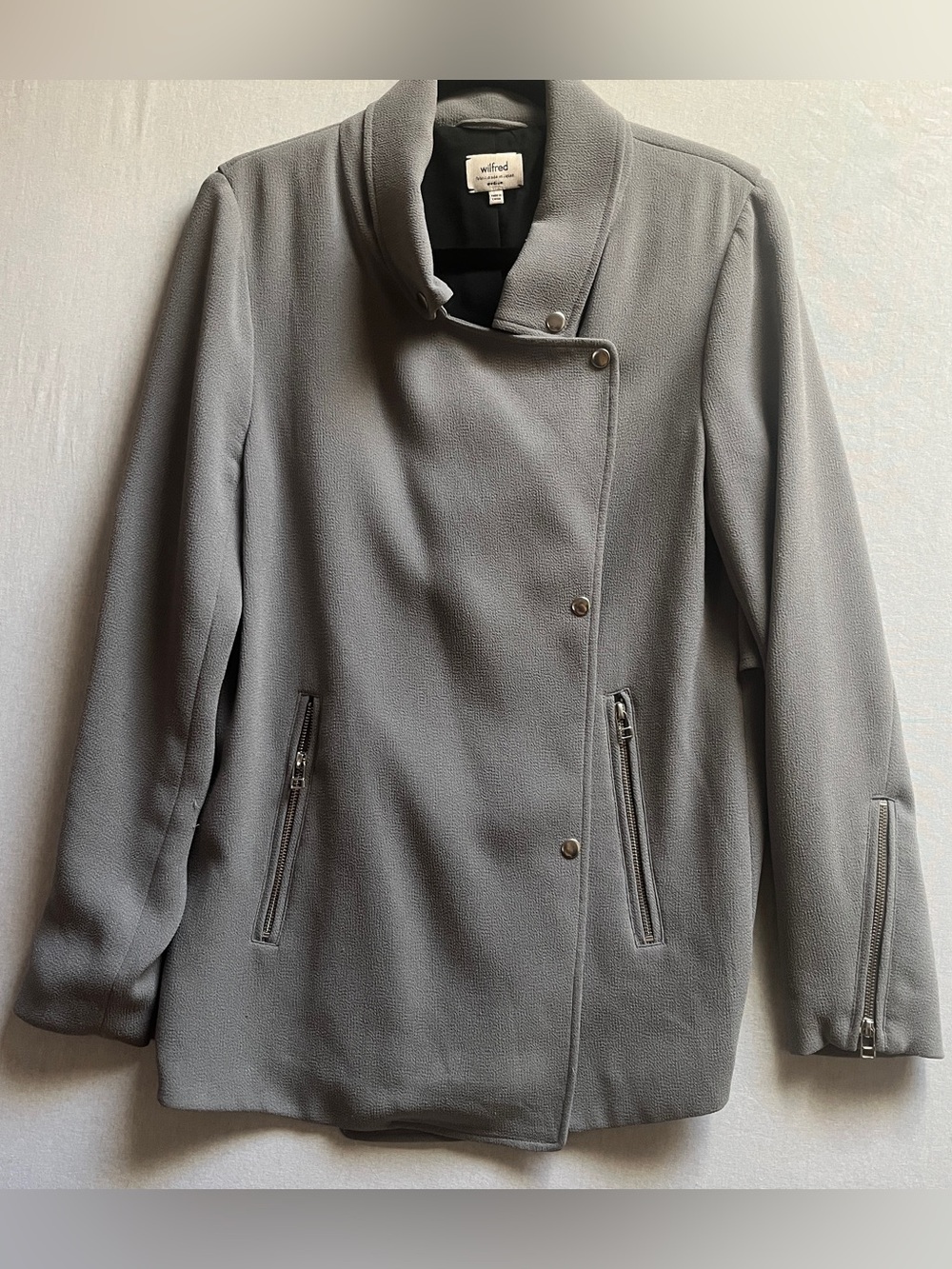 Wilfred Aritzia Mayet Asymmetrical Zip Stand Collar Blazer Jacket Sz M
